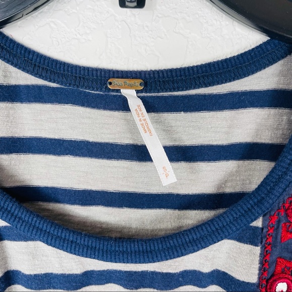 Free People tank top blue gray “wear your sparkle” embroidered striped boho - Picture 3 of 12